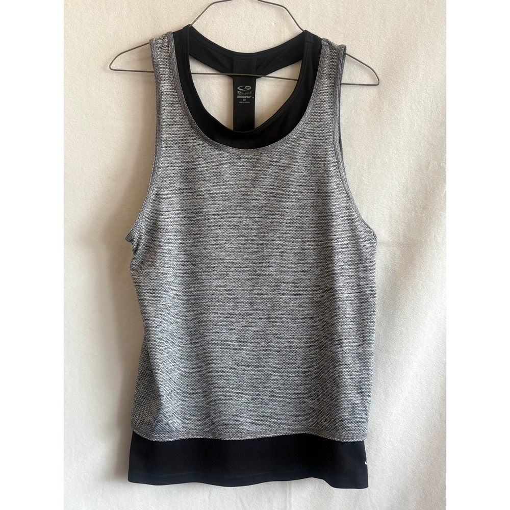 Champion C9 Duo Dry+ Womens Layered Racerback Tank Top Gray Black Size M
